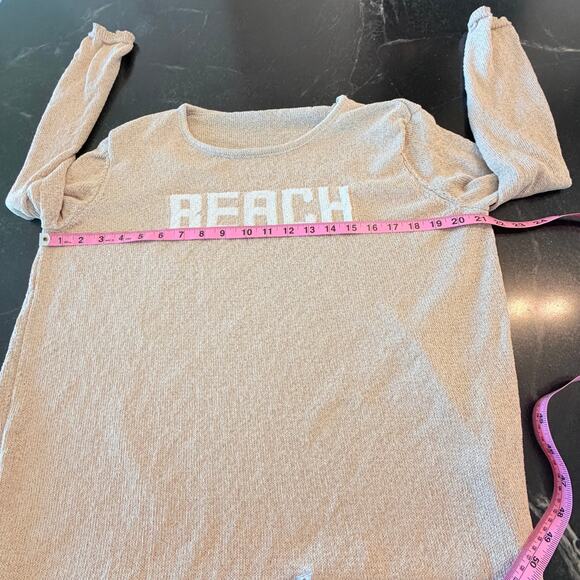 Beach Graphic Slouchy Knit Top Beige Coastal Lounge Large - Picture 8 of 8